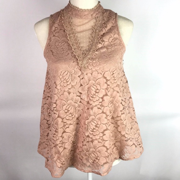 Skylar & Jade Tops - Skylar & Jade Floral Lace High Neck Tank Top